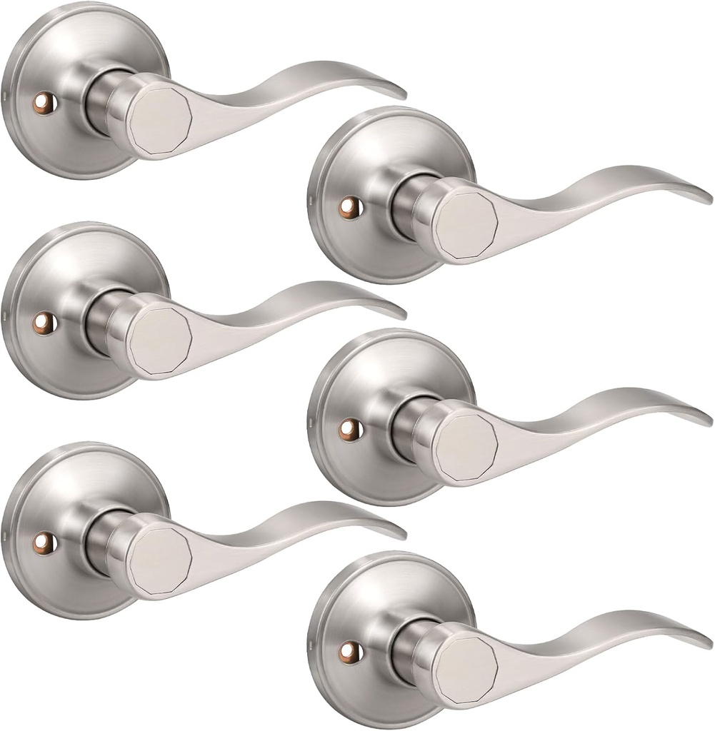 Knobonly 6 Pack Right Handed Dummy Handles Pull/Push Function Non-Locking Wave Style Handleset Single Side Brushed Nickel