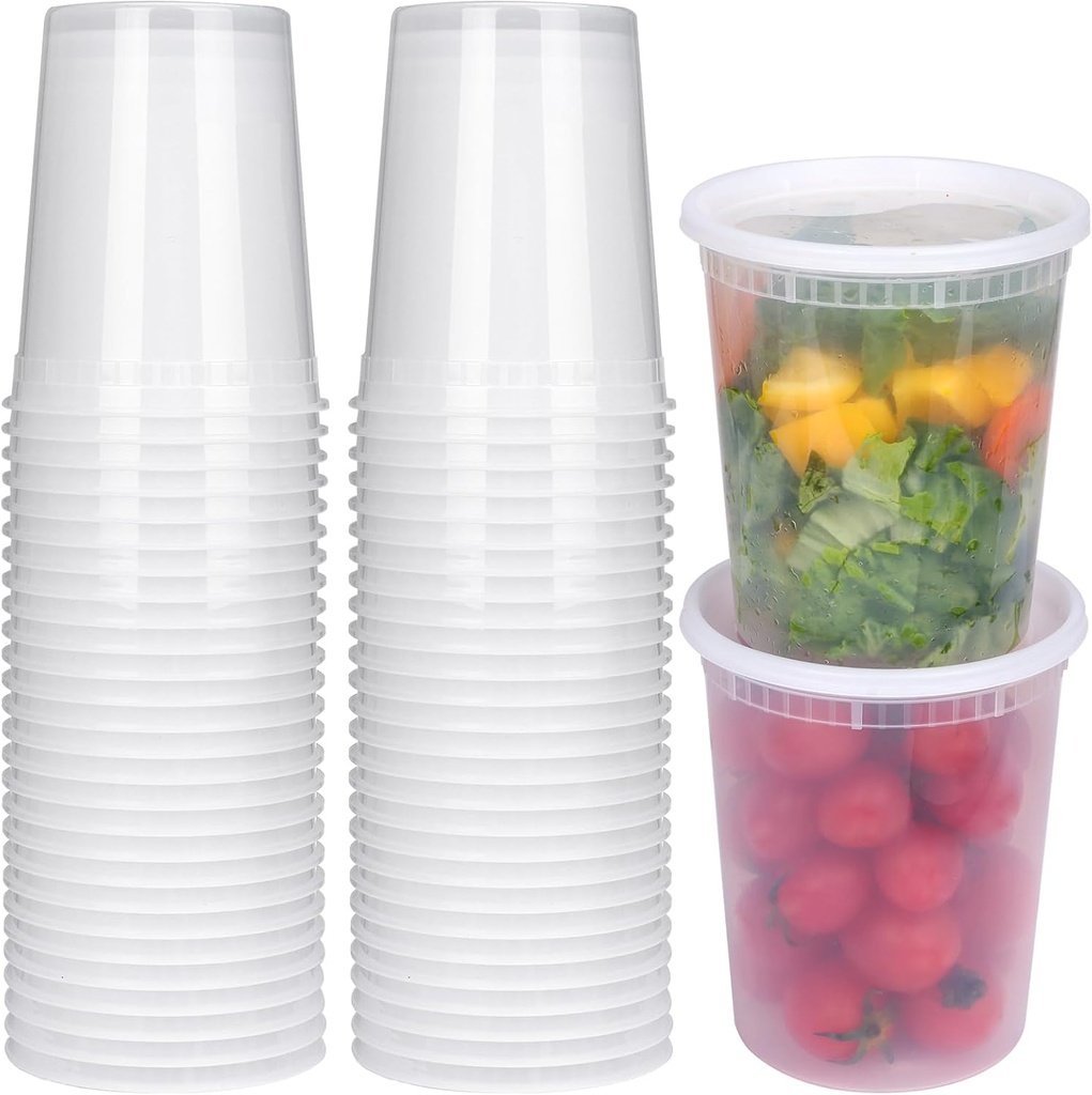 Moretoes 60 Sets 32 Oz Soup Containers with Lids, Deli Containers with Lids, Heavy-Duty Microwaveable Airtight Container for Soups, Leftovers, Sauces