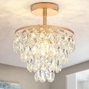 CXGLEAMING Gold Chandelier Light Fixture Small Chandelier Crystal Ceiling Light Fixtures Flush Mount Ceiling Lights for Hallway Closet Bathroom Bedrooms