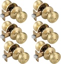 6 Pack Gold Door Knobs,Interior Door Knob with Lock,Coastal Style Satin Brass Door knob for Privacy and Bedroom