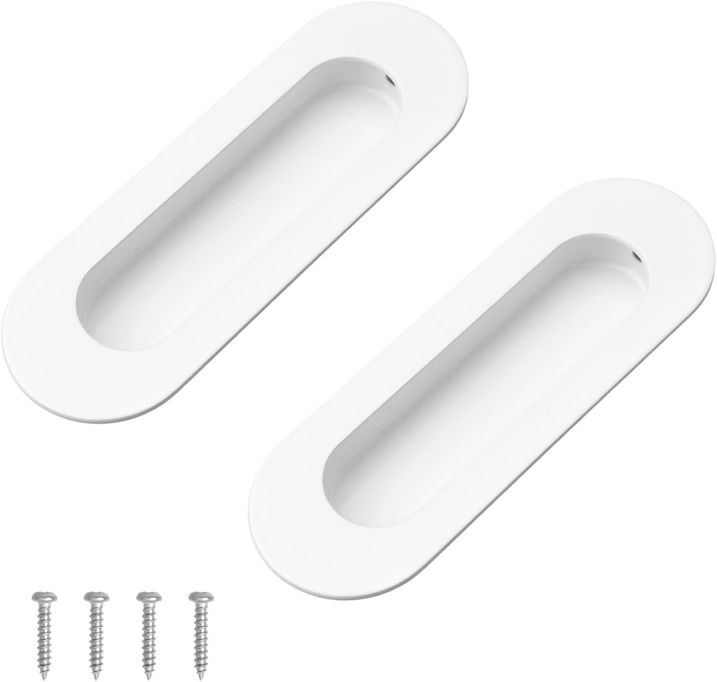 MOROBOR 2 PCS Recessed Cabinet Handles, Warm White Stainless Steel Oval Knob with Screws, Exposed Installation Embedded Pull Handle for Wardrobe Drawer Flush Sliding Door -120 mm/4.72 in