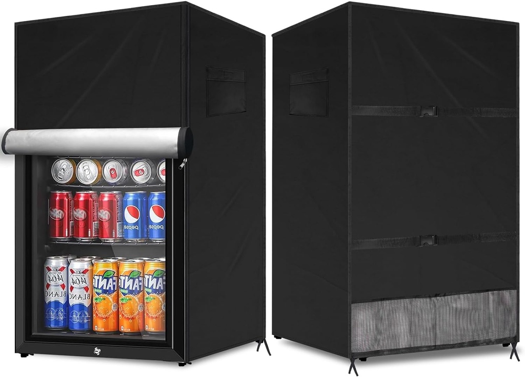 Outdoor Refrigerator Cover, Waterproof Upright Mini Upright Freezers Cover, Beverage Beer Refrigerator Protection Cover for most 3.0 Cubic Compact Mini Freezer (Black, 22''Lx23''Wx34''H)