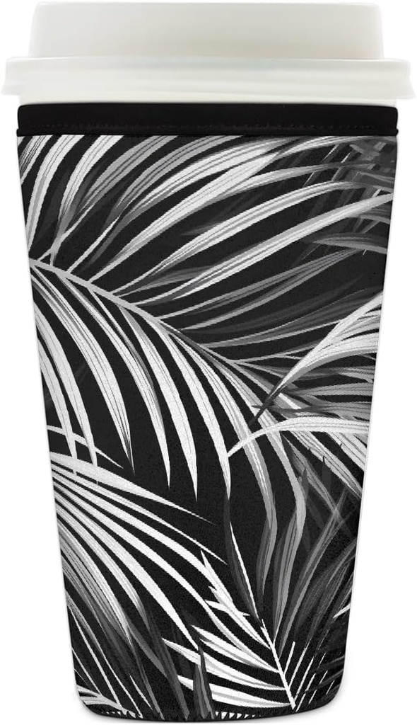 Vintage Palm Leaves Reusable Iced Coffee Sleeve Neoprene Insulated Drink Holder, Washable Anti-Slip Cold Cup Sleeve for Tumblers Bottles Glasses 26-28oz
