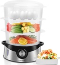 Electric Food Steamer for Cooking, Aigostar Vegetable Steamer with Stainless Steel Base, 3 Tier Stackable and Dishwasher Safe Baskets, BPA-Free, 800W w/Auto Shutoff and 60-Mins Timer, 9.6 QT, Silver