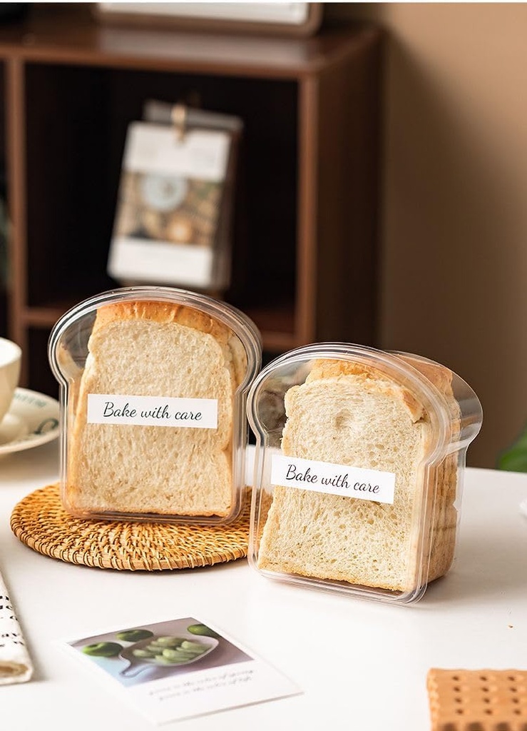 2 pcs Bread Box with sticker for Countertop – Airtight Sandwich Storage Container with Snap-Lock Lid, Crystal Clear BPA-Free Plastic – Fits Sliced Bread, Baguettes (9”H x 11”W x 14”L)