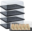 [5 Pack] Cake Pies Carriers, Black Serving Tray with Clear Lid, Disposable Cake Containers with Dome Lids Dessert Sandwich Trays for Wedding Party (5, Rectangle)