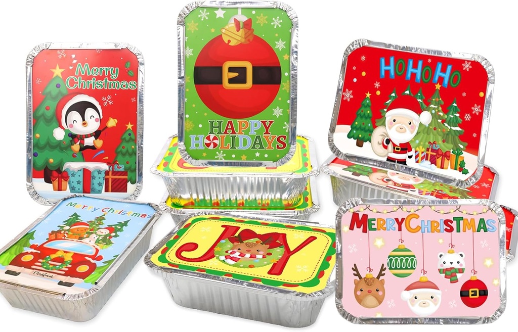 ceiba tree 36Pcs Christmas Foil Containers with Lids 6 Designs Disposable Aluminum Food Containers Merry Christmas Foil Leftover Containers for Goodies Cookie Winter Holiday Xmas Party Supplies