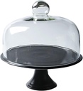 Pizza Cake Stand, Dessert Display Pedestal with Black Frosted Surface Ceramics Tray & Glass Cover, Snacks Tray for Birthday Party(Size:20cm,Color:A)