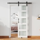 26'' x 84'' Glass Barn Door and 5 Ft Hardware Kit Included, MDF White Barn Door Slab with Frosted Glass, PVC Surface, Combined with Handle and Floor Guide-Assembly Required, White