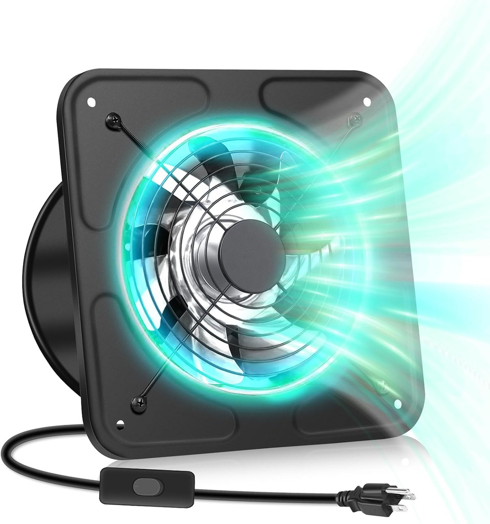 FEFE 10" Kitchen Exhaust Fan with Switch, Metal Garage Exhaust Fan with Backdraft Damper, 730CFM Wall Mounted Kitchen Vent Fan, for Attic, Greenhouse, Workshop (Modern)