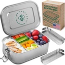 Everusely - Stainless Steel Lunch Box - 27 oz / 0.8 L, 2 Adjustable Dividers - Leakproof Snack & Salad Bento Containers for Adults - Food Storage Boxes with Lids for Work, Picnics, Travel