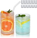 Hobnail Drinking Glasses Set of 12, 12oz & 15oz Vintage Glassware Set Cocktail Glass Set, Embossed Clear Water Tumbler,for Beer, Whiskey,Juice and Various Mixed Drinks (12 Pack-Clear)