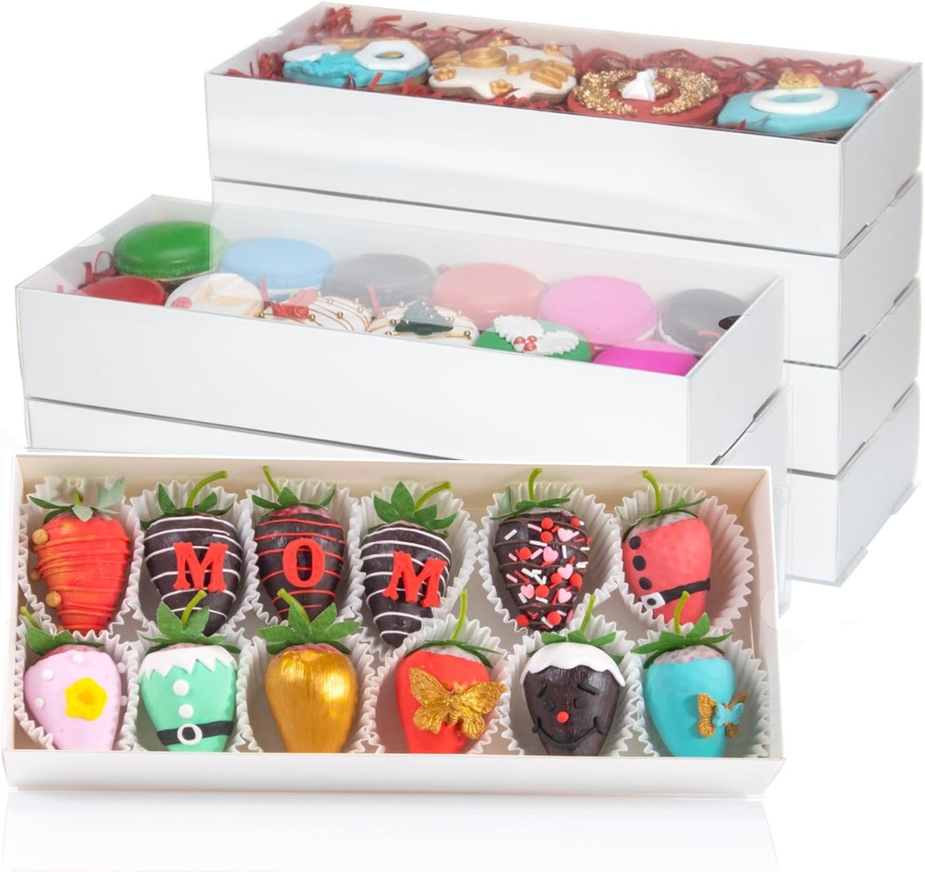 RomanticBaking 20PCS Strawberry Boxes Cookie Boxes Bakery Boxes Treat Boxes for Christmas Valentine's Wedding(12"x4.8"x2")
