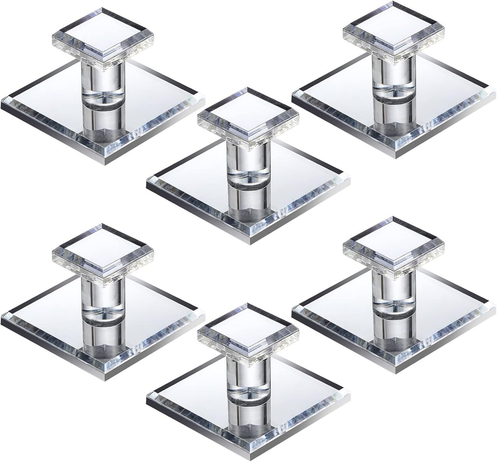 Tatuo 6 Pcs Stick on Knobs Adhesive Cabinet Handles Acrylic Mirror Pull Handles Clear Beveled Mirror Knobs Small Square for Cabinet Wardrobe Windows Drawer Door(1.75'' X 1.75'')