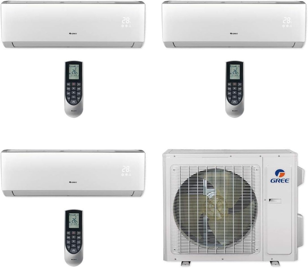 Gree 24,000 BTU Multi21+ Tri-Zone Wall Mount Mini Split Air Conditioner Heat Pump 208/230V SEER 21 (9-12-12)