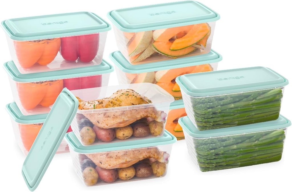 Bentgo Prep - 20-Piece Deep-Dish Storage Containers, Extra-Large 8-Cup Capacity for Meal Prep & Leftovers, Reusable, PFAS & BPA-Free, Durable, Microwave, Freezer, & Dishwasher Safe (Aqua Splash)