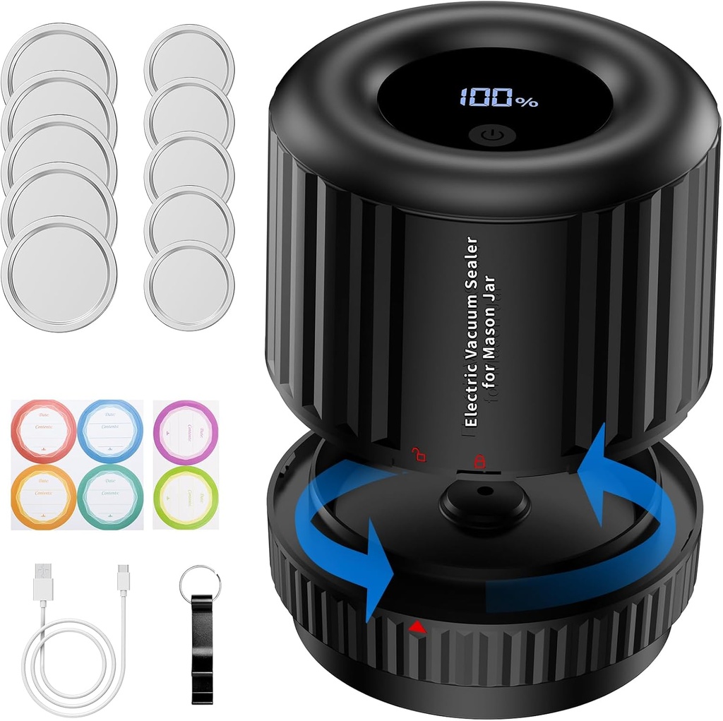 Electric Vacuum Sealer for Mason Jars, Vacuum Sealer Kit for Jars Compatible with Regular & Wide Mouth Mason Jar Lids for Food Storage