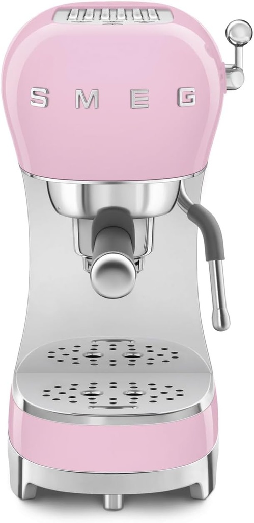 Smeg Manual Espresso Machine with Steam Wand, 15 Bars of Pressure, Stainless Steel Porta Filter, Passive Cup Warmer, User Friendly Controls, and Measuring Scoop Tamper Made in Italy (Pink)