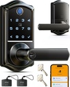 Veise VE019 Fingerprint Smart Lever Lock - APP Control, Keypad Door Lock with Handle, Keyless Entry for Front Door and Bedroom, Electronic Digital Knob, Remote Grant, IP55 Weatherproof, Matte Black