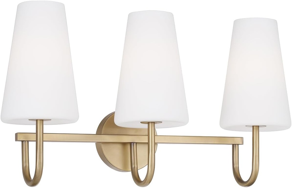 Capital Lighting 155231AD-550 Averitt Soft White Glass Bathroom Banity Light, 3-Light 180 Total Watts, 13" H x 24" W, Aged Brass