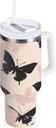30 oz Tumbler With Handle and Straw Lid, Stainless Steel Vacuum Insulated Tumbler for Water, Iced Tea or Coffee, Easy to Clean (Pink Black Butterfly)