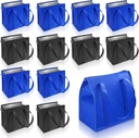 12 Pcs Insulated Bags Large Reusable Shopping Thermal Cooler Tote Bags for Grocery Food Delivery with Zippered Top for Hot or Cold Storage (Blue,Black)