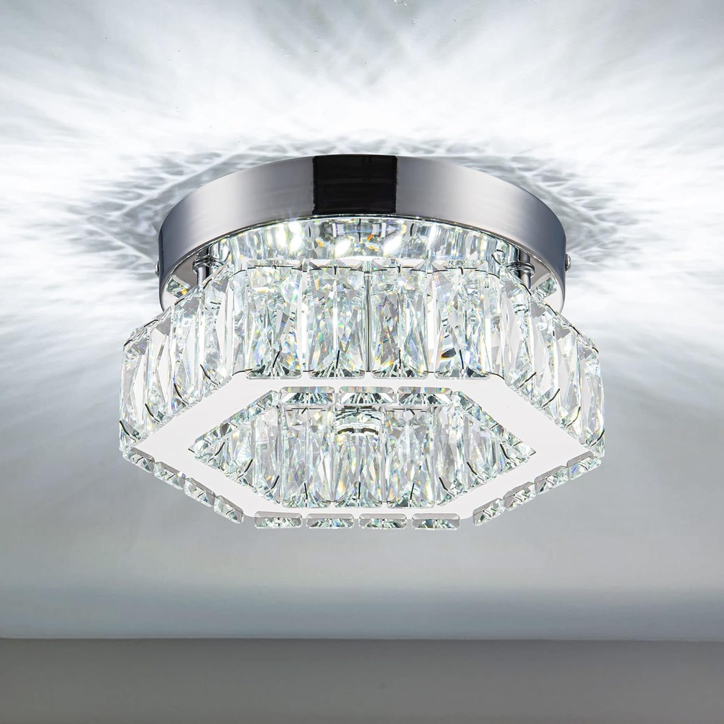 Mini Crystal Chandelier LED Flush Mount Ceiling Light Fixture, 7.8' x 3.94', Cool White for Bedroom, Hallway, Bathroom, Kitchen, Office
