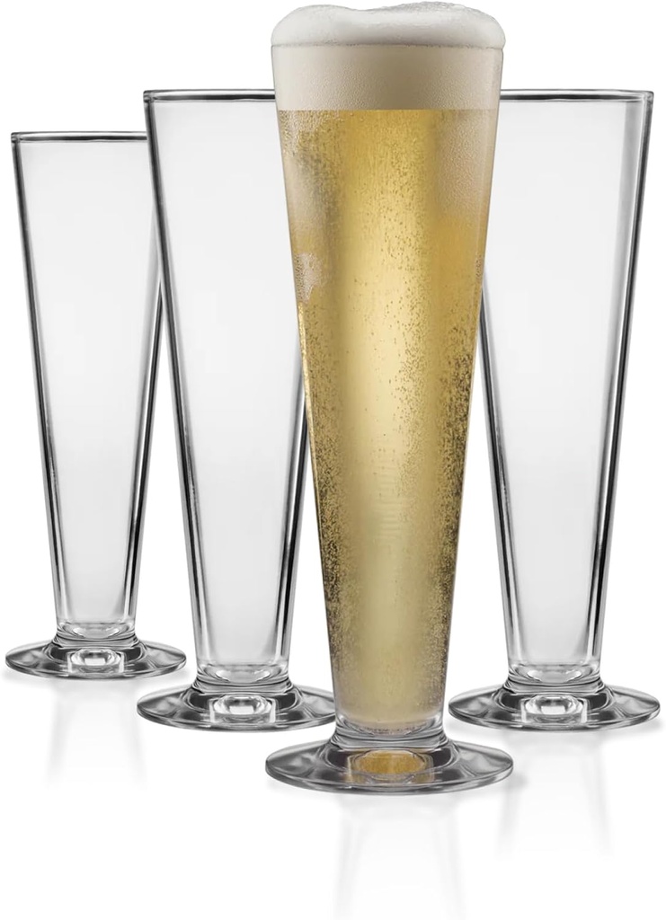 Drinique Unbreakable Pilsner Beer Glass (Set of 4) 14oz Reusable, Shatterproof, Dishwasher Safe, Drinking Cups for Indoor or Outdoor Use - Clear