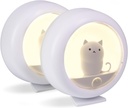 Attivolife Cat Motion Sensor Night Light, Cute Cat Magnetic LED Rechargeable Lamp with Dimmable, Portable Room Bedroom Bathroom Kitchen Wardrobe Stair Locker Wall Decor Lamp for Kid Teen(White x 2)