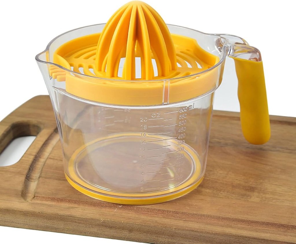 FLEXMAN Citrus Juicer, 600ml Transparent Hand Juicer with Scale Egg Separator, Multifunctional Lemon Lime Squeezer with Comfortable Grip Handle (Yellow)