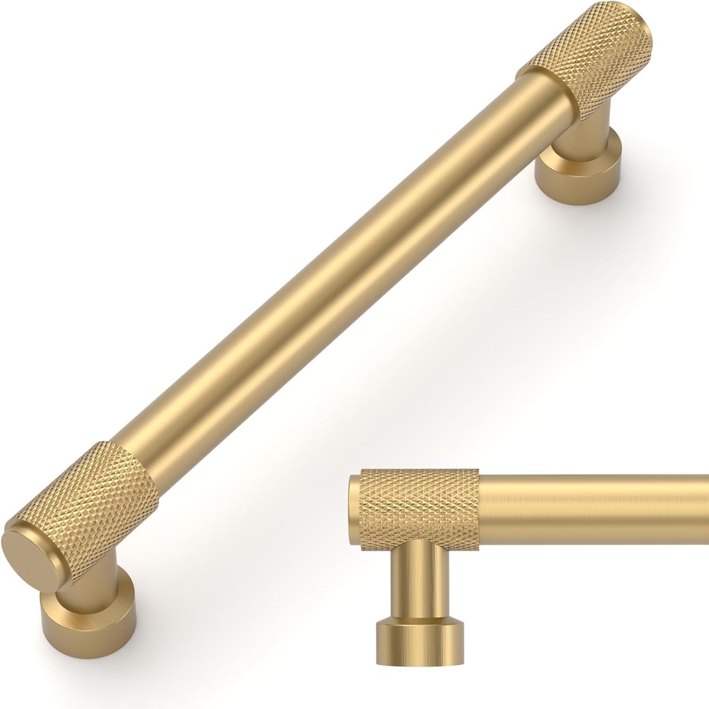 Amerdeco 10 Pack Champagne Bronze Knurled Cabinet Pulls 5 Inch(128mm) Hole Center Kitchen Cabinet Handles Drawer Pulls Cabinet Hardware ZH034