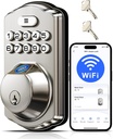 Veise VE012W Built-in WiFi Fingerprint Smart Lock, App Remote Control, No Hub Needed, Keyless Entry, Front Door Smart Deadbolt, Digital Keypad, Auto Lock, IP55 Waterproof, BHMA Grade 3, Satin Nickel