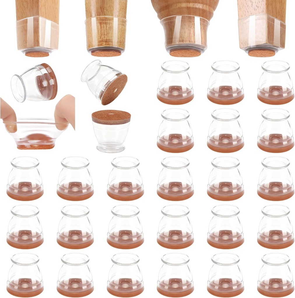 CHUNZEXI 16 Pack Chair Leg Floor Protectors for Hardwood Floors, Silicone Felt Covers Pads Caps, Protect Wood Furniture Feet Floors Noise Reduce and Scratch (Universal Small & Clear)