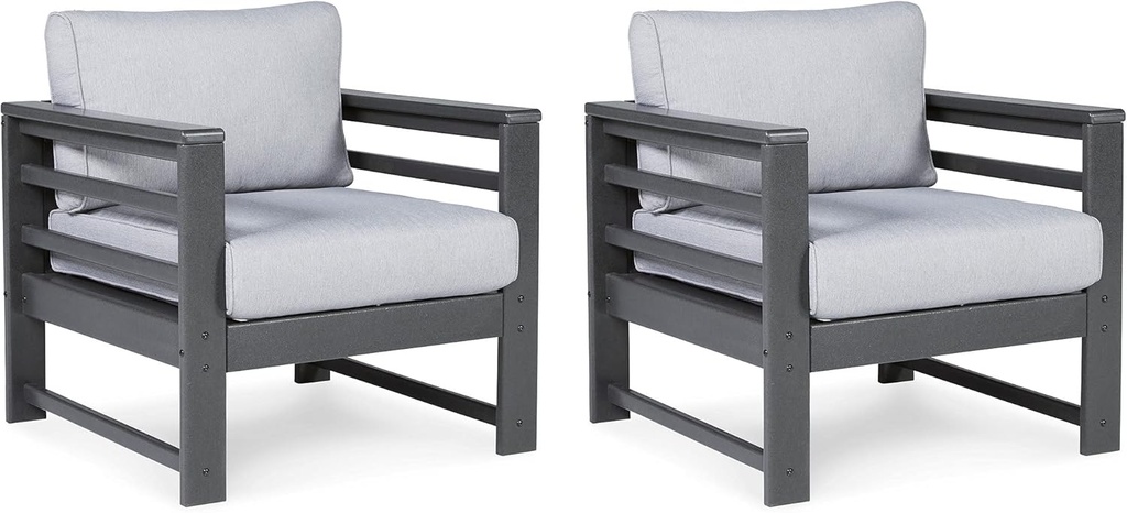 Signature Design by Ashley Outdoor Amora HDPE Patio Lounge Chair, 2 Count, Charcoal Gray