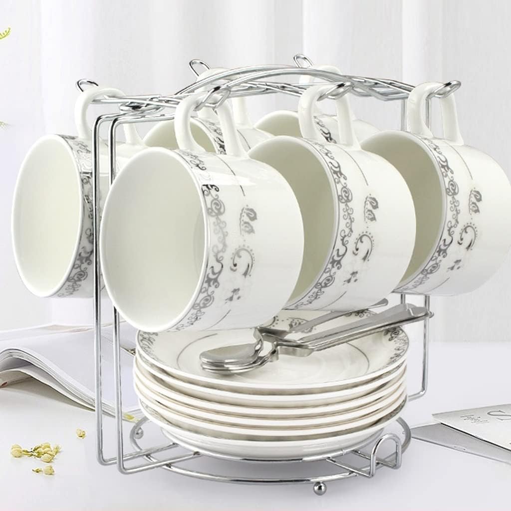 European Ceramic Cup Coffee Cup Set Coffee Cup 6 Piece Set Household Flower Tea Cup Saucer Spoon Mug(E)