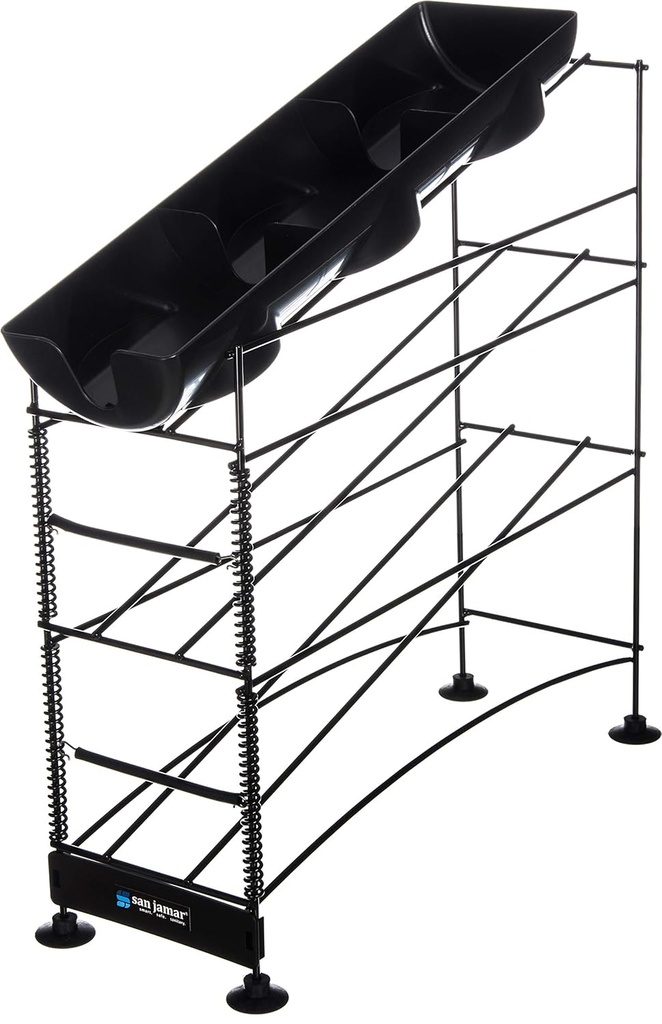 San Jamar Wireworks Cup and Lid Dispenser Fits 8 - 44 Oz. Cups, 4 Tiers with Suction Cup Feet for Restaurants, Fast Food, And Kitchens, Plastic, 8.25 X 21.25 X 28 Inches, Black