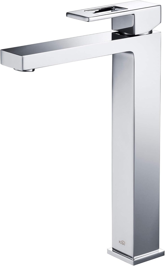 KIBI Cubic Single Handle Vessel Faucet for Bathroom Sink | Solid Brass Construction, High Arc Spout | Durable & Water-Saving Faucet (Chrome Finish, KBF1003)