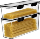 EORTA Set of 2 Spaghetti Pasta Storage Container with Lid, (3.6L/2.8L) Clear Kitchen Pantry Organizer for Noodles, Flour & Dry Food, Plastic Canisters Keeper Box with Black Cover, Size M/L (Black)