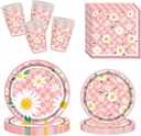 Daisy Disposable Plates for Party 60 Pieces Party Plates and Cups and Napkins Sets，Disposable Tableware for Tea Parties，Flower Patterned Paper Plate for Catering, Dinners, Weddings, And Everyday Use
