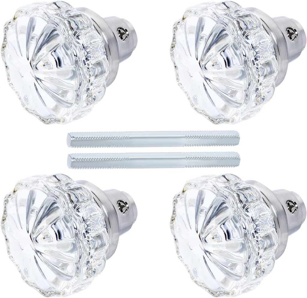 AKRILANE Mortise Glass Door Knobs Antique Crystal Vintage Style Knob Set with Spindle Antique Doorknobs for Interior Doors - Satin Nickel