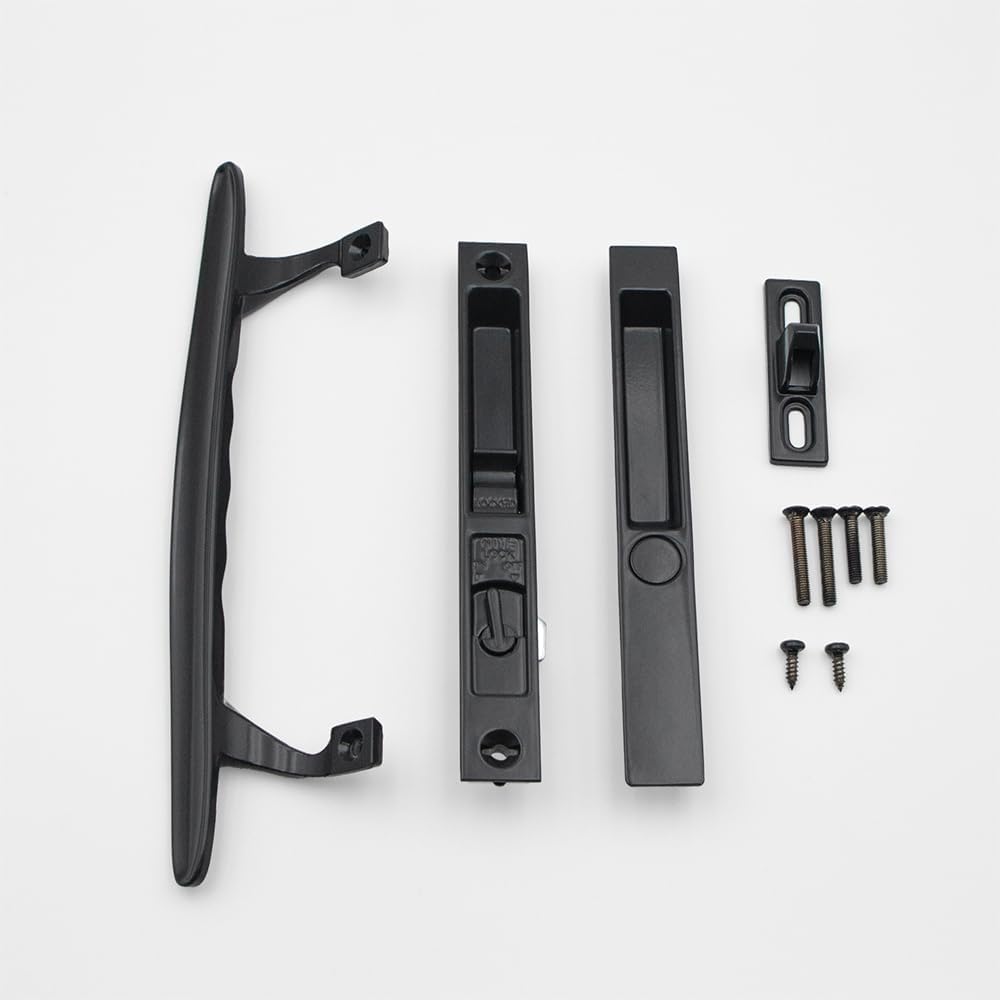 Flush Mount Non-Keyed Sliding Glass Patio Door Lock Handle Set Fits 1" to 1-1/8" Thick Doors 6-5/8" H.C. Night Lock, Hook Latch, Non-Handed (Brown)