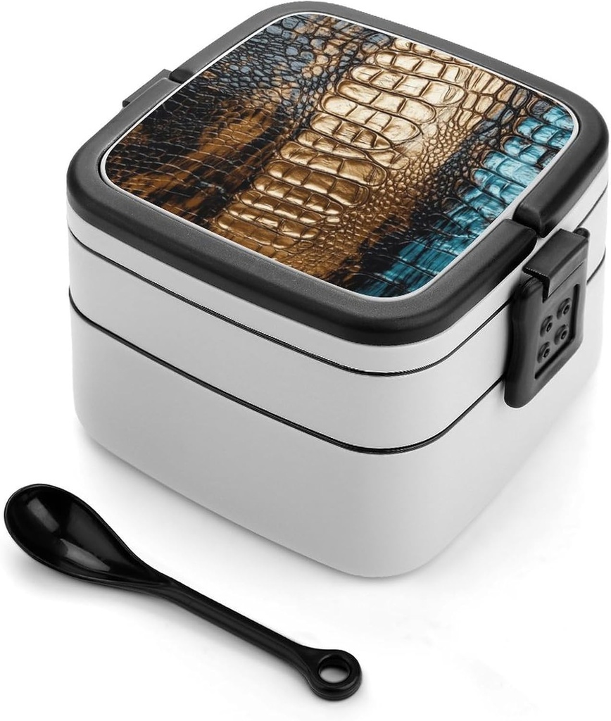 Animal Skin Pattern Bento Box for Adults Double Layer Lunch Box with Spoon And Invisible Handle Microwave Dishwasher Safe Leak Proof Meal Prep Lunch Containers for Office Picnic