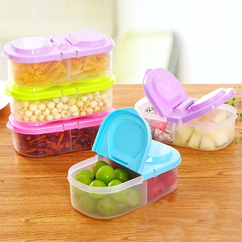 2 Compartment Snack Containers, 5PCS Food Storage Containers with Lids Bento Box Portable Freezer Storage Containers for Refrigerator Cabine (Random Color)
