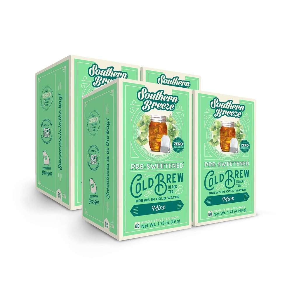 Southern Breeze Cold Brew Sweet Tea With Zero Calorie, Mint, 20 Count (Pack of 4)