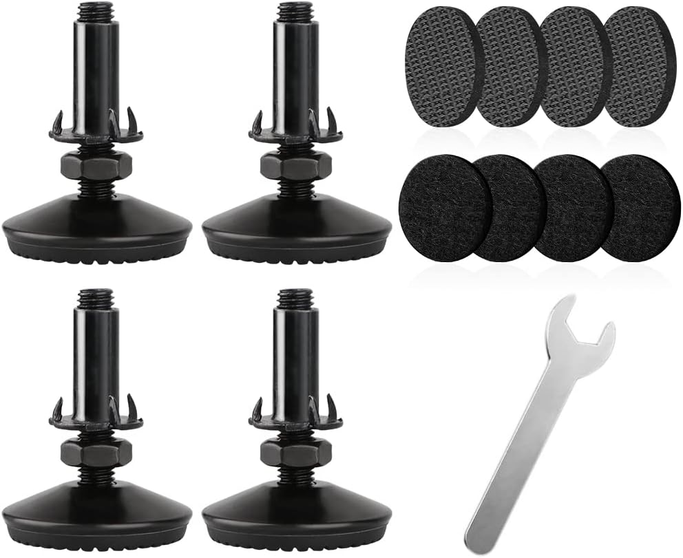4 Set M10 Adjustable Leveling Feet, Heavy Duty Height Adjuster Furniture Leveler Foot With T Nut, Screw On Cabinet Restaurant Table Chair Self Levelers Leg (2" Base Dia & Thread Length, Black)