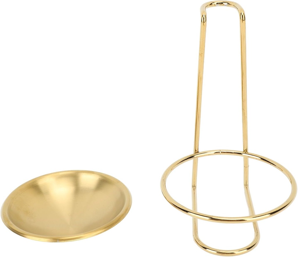 Spoon Rest Holder, Stainless Steel Vertical Soup Ladle Holder or Hotpot Restaurant, Buffet, Fast Food Restaurant Kitchen Decor Tool (Golden with 1 Plate)