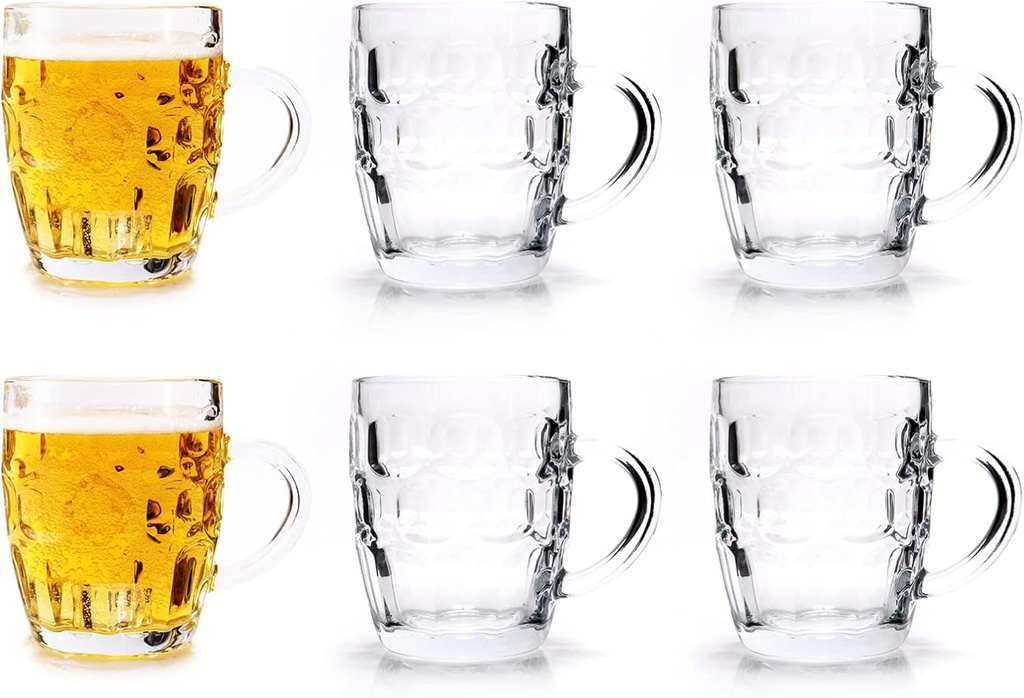 6 Pack Dmple beer mugs, Glasses with Handle, 17 Ounce Glass Steins, Classic Beer Mug glasses Set