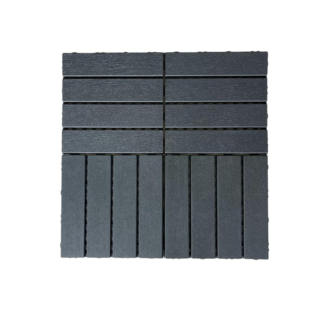 44 Pack Interlocking Deck Tiles, 12"x12"x0.8" Plastic Patio Flooring Outdoor Waterproof, All Weather Use for Balcony Porch Backyard Poolside（Dark Grey,Stripe）