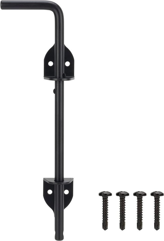 12 Inch Cane Bolt Gate Drop Rod Heavy Duty Gate Hardware, Gate Ground Latch for Wooden Fences, Metal Gates Doors Stopper for Gate Ground, Wrought Iron Gate Latches, Black Finish(1 Pack)
