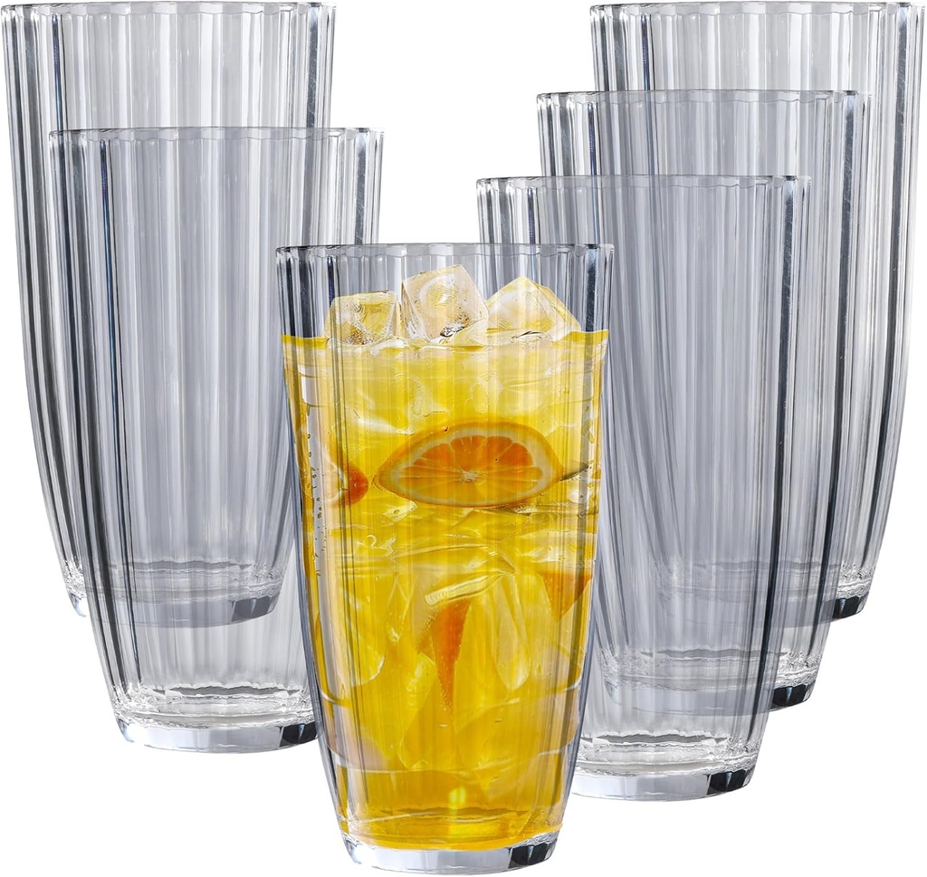 Acrylic Clear Highball Plastic Cups | Plastic Reusable Tumblers 20oz (Set of 6) | Stackable | BPA-free Tumblers | Shatterproof | Top-rack Dishwasher Safe